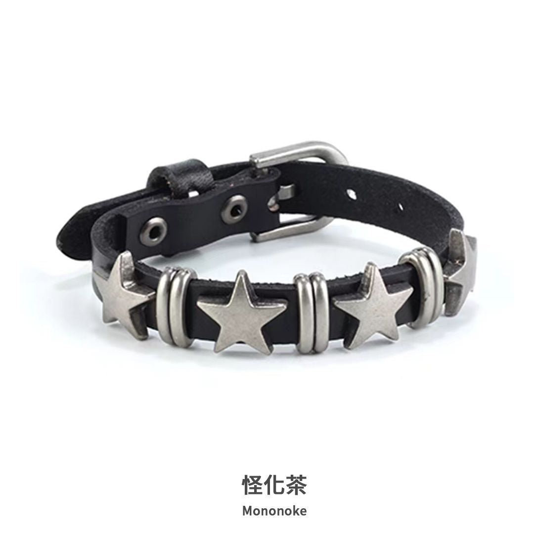 Wholesale Rivet Subculture Star Pure Leather Bracelet